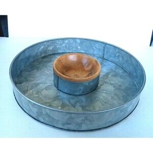 Kirkland's Galvanized and Mango Wood Chip and Dip Set 12 1/2" Tailgate Party